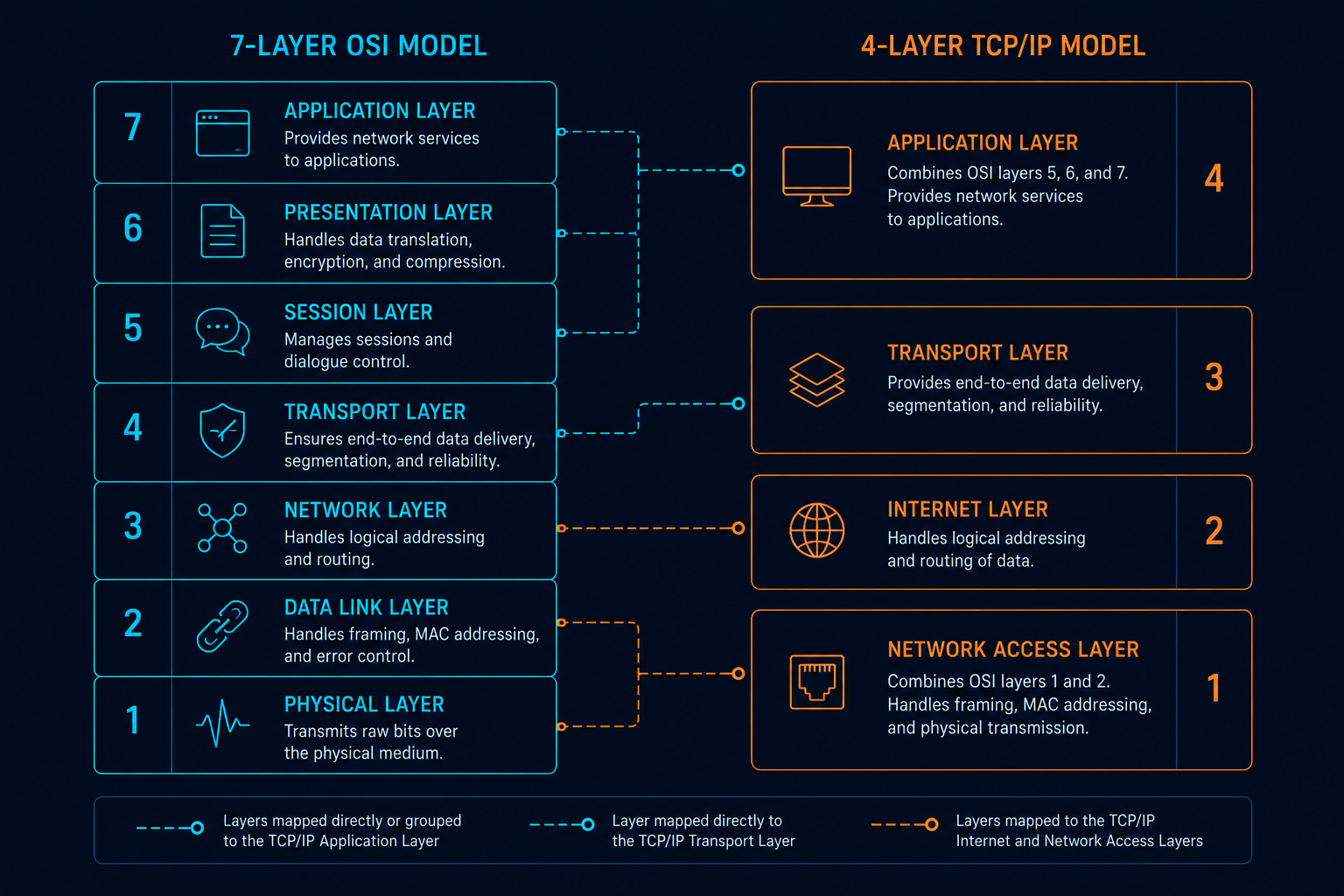 Comparing OSI and TCP/IP Models
