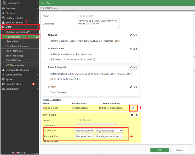 FortiGate Phase 2 Selectors GUI