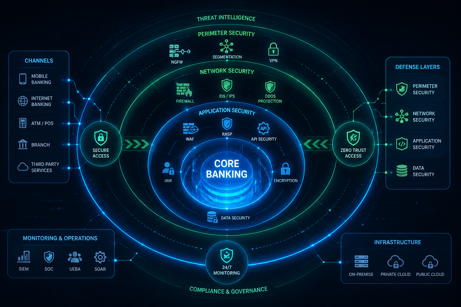 Multi-layered Financial Cybersecurity Architecture Diagram